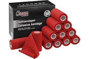 ALPIDEX 12 Rollos Venda Adhesiva 10 cm x 4,5 m Venda Cohesiva Envoltura Tape Deportiva Bendaje Autoadhesiva Mano Rodillas Tobillo Vet Wrap Perro Gato Caballo, Color:rojo