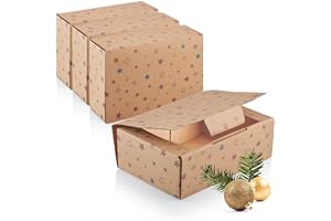 com-four® 4x Geschenkschachtel für Weihnachten - Geschenkboxen mit Weihnachtsmotiven - Faltbox aus stabilen Pappkarton - faltbare Pappbox (4 Stück - braun - Schneeflocke/Sterne)