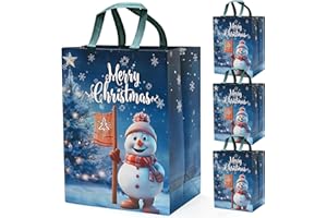 4Pcs Large Christmas Gifts Bags,DXTXTJ 18 * 30 * 41cm Christmas Tote Bags with Handles,Blue Xmas Bags Snowman for Presents Xmas