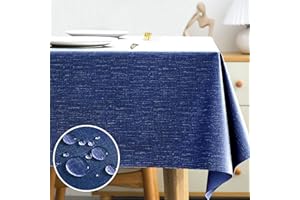 POPOYU Tovaglia impermeabile per esterni, 140 x 220 cm, tovaglia cerata rettangolare, lavabile con un panno, in plastica vinilica, per cucina, picnic, interni ed esterni (blu navy, 8-10 posti)