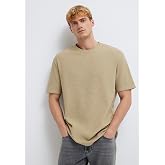Ekru Basic Tiş&ouml;rt Loose Fit/Bol Rahat Kesim 0613153-70056