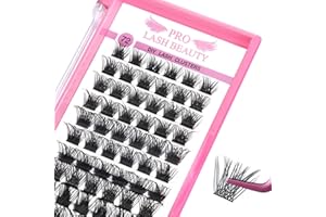 PRO LASHBEAUTY 72 Pzs Pestañas Individuales DIY en Racimo Postizas para Casa - Banda Super Fina y Beque (Volume, D-16mm)