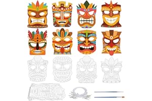 Landifor 24pcs ALOHA Colour-In Paper Masks Hawaiian DIY Tiki Totem Graffiti Blank Painting Mask for Kids Adults Hawaii Luau Summer Beach Themed Party Carnival Wall Tree Decor