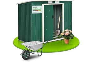 ‎JUSKYS Juskys Metall Gerätehaus M 4 m³ mit Fundament, 213 x 130 x 173 cm, Geräteschuppen mit Pultdach & Schiebetür, Stahl Gartenhaus Garten Schuppen, grün