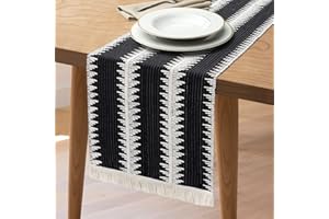 Dremisland Bieżnik na stół z makramą, bawełniany, naturalny, tkany bieżnik z frędzlami, obrus na stół bohema, na wesele, do domu, do jadalni, czarny, 30 x 180 cm