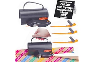 QEIOAUEK Wrapping Paper Cutter for Rolls, 1 Piece Wrapping Paper Cutter with 3 Interchangeable Blades, Paper Rotary Cutter for Christmas, Birthday Gifts, Festivals and Celebrations