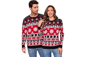 Aottori Suéter Navidad Mujer Hombre Cuello Redondo Manga Larga Renos Copo Nieve Invierno Familia Pareja Punto Pullover Jersey Festivo Cálido