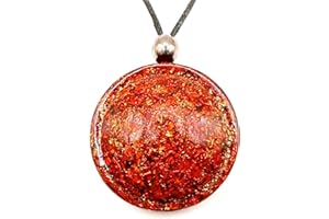 BEREMUN Orgonita colgante MEDALLÓN (6 colores), potente colgante de Orgonite auténtico, collar protector, colgante de Orgón, piedra orgonita, artesanal y auténtica, colgante para mujer y hombre (Naranja)