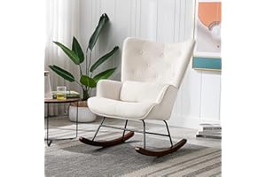 ‎HOMEMIYN HomeMiYN Skandinavischer Schaukelstuhl Samt mit Metallgestell und Holzsockel Retro Sessel Polstersessel für Wohnzimmer Relaxstuhl für Wohnzimmer Schlafzimmer Kinderzimmer Freizeit (Beige)