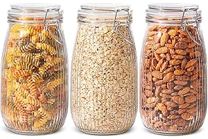 ComSaf Zestaw Słoików Kuchennych 1500ml Słoiki Szklane Hermetyczne 3 sztuki Z Klipsem i Pokrywką, Słoik Szklany z Pokrywką Idealny do Przechowywania Żywności, Przetworów, Cukru, Kawy i Makaronu