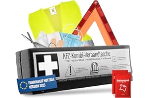 HELDENWERK Samochodowa torba kombi (3 w 1) zgodna z aktualną normą 2026 – w zestawie trójkąt ostrzegawczy, apteczka pierwszej pomocy, trójkąt ostrzegawczy, zestaw apteczek pierwszej pomocy do samochodu DIN 13164