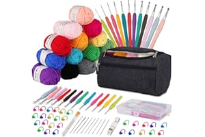 YINVA Häkelnadel Set 90 Stück Häkelset für Anfänger 15Pcsx25g Häkelgarn 2mm-8mm Ergonomische Häkelnadeln Crochet Set Stricken für Anfänger Set Tragbaren Tasche Strickzubehör(Schwarz)