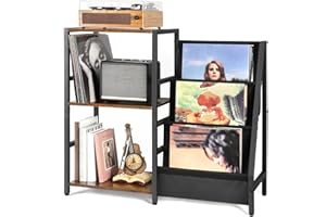 BIKONEY Mesa Auxiliar de Vinilo con Almacenamiento 3 Niveles para Tocadiscos, Capacidad para 200 Álbumes para Sala de Estar