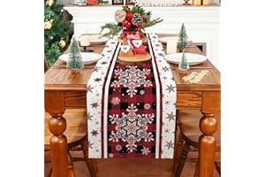 QXRXN Camino de Mesa Navidad Rojo, Decoracion Mesa Navidad Mantel Camino Mesa Navidad 180 cm, Moderno Copos de Nieve Camino de Mesa Navideño Adornos de Navidad para la Mesa