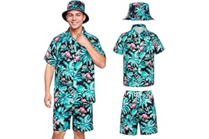 SERTAS Mens Hawaiian Shirt and Shorts Hat Set,Hawaiian Shirts for Men,Summer Hawaiian Shirt Shiteshirts,Shiteshirts for Indoor Outdoor Beach Seaside Holiday Size S-3XL