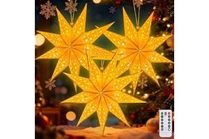 SUNSHINE SMILE 3Pcs Papierstern Lampenschirm,45cm LED Papiersterne Zum Aufhängen mit Fernbedienung und Timer,Papierstern mit Beleuchtung 8 Leuchtmodi,Papierstern Beleuchtet zum Aufhängen,Weihnachtsstern Beleuchtet
