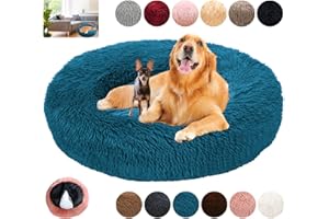 KZhanmy Panier Chien Rond Déhoussable, Grande Taille Apaisant Coussin Lavable Anti-dérapant Anti-stress, Lit Moelleux en Doux, Grand et Moyen Tapis, 12 Couleurs