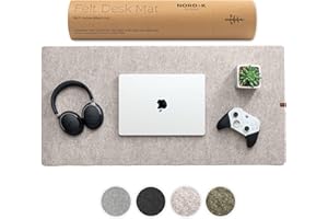 NORDIK BY DESIGN Nordik Large Felt Desk Mat - Stone Oat Beige - 89 x 43 cm - Full Desk Cover Keyboard and Mouse Mat - Protector Pad and Matt - Deskmat Blotter for Office