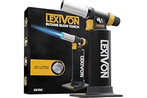 LEXIVON Kitchen Blow Torch, 40–80 Min Runtime, Jet Flame & Adjustable Precision Control, Pro-Grade Aluminium Tank, Refillable Heavy-Duty Butane Blow Torch for DIY, Soldering, Crafts (LX-761)
