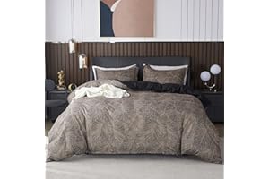 Jemiipee Set Copripiumino Matrimoniale con Motivo di Foglie Tropicali, 1 x Copripiumino 240x220 cm e 2 x Federe 50x80 cm Parure Sacco Copri Piumone Microfibra Biancheria da Letto Marrone Scuro