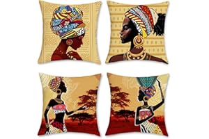 Bonhause Afrykańskie damskie poszewki na poduszki 45 x 45 cm, dwustronne, plemienne, etniczne, czarne, dziewczęce, dekoracyjne, akcentujące, poliester, lniane poszewki na poduszki na sofę, łóżko, do