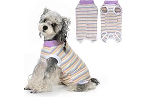 PawSailor Striped Dog Surgery Suit Female Male Dog Recovery Body Suit After Surgery Cotton Surgical Recovery Vest Pet Medical Shirt Button Closure, Wound Protection, Easy to Wear, Purple Stripe XS