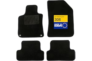 DBS – Tapis de Voiture - sur Mesure pour Peugeot 308/308 SW (09/2007-08/2013) – Antidérapants avec Clips de Fixation – 4 Tapis Auto Avant/arrière – Moquette Noire