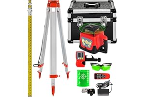 VEVOR Professional Rotationslaser max. Arbeitsbereich 500 m grün, Linienlaser 360 Grad Laser höhenmesser Wasser- und staubdicht Außenbereich Arbeitszeit 20 Stunden mit Stativ & Herrscher Elektrik
