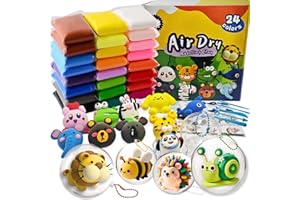 HANCHENG Air Dry Clay Set di 24 colori per modellare l'aria, con 5 accessori per plastilina, 4 sfere di plastica da riempire, catene a sfere e tutorial, set di plastiline per bambini, set di plastiline in