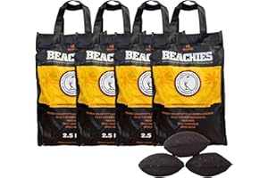 BlackSellig Beachies 10 kg (4 x 2,5 kg) Kokos Grill Briketts – Reine Kokosnussschalen – Profiqualität – wenig Rauch, heiß & schnell | Für Kurze BBQs