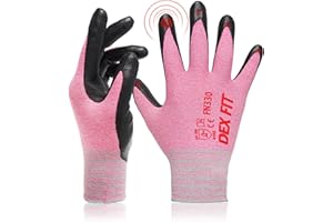 DEX FIT Work Gloves FN330, 3D Comfort Stretch Fit, Power Grip, Durable Foam Nitrile Coated, Smart Touch, Thin & Lightweight, Machine Washable (Small(3 Pairs), FN330 Pink)