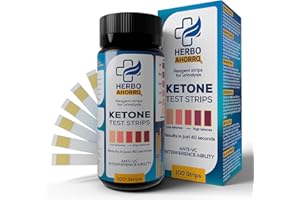 Tiras para medir Cetonas en orina - Cetosis, dieta Keto, medición de cetonas precisa, dieta cetogénica - 100 tiras reactivas para medir las cetonas - HerboAhorro