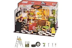 Rolife Wooden Dollhouse Garage Workshop Miniature DIY Craft Kits Doll House Kit Building Kits with LED Lights Christmas Birthday Gift for Children and Adults