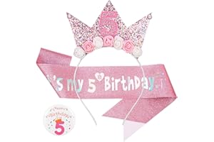 GSrenyu Birthday Girl Headband Glitter Sash and Badge Set for Birthday Decorations Girls, Princess Crown Hats Girl Headband for Kids Princess Party Glitter Hair Band Decorations
