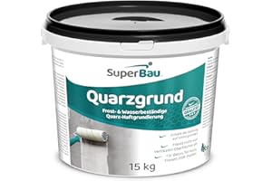 SuperBau Quarzgrund (15kg ca.50m²) Weiß Haftgrund Fliese auf Fliese Grundierung für Putz Beton Holz OSB-Platten Haftgrundierung mit Quarzsand für Außen & Innen
