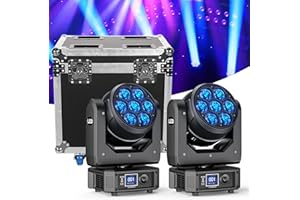 FIERYZEAL Moving Head LED 7X40W Bühnenlicht Strahler mit Flightcase Zoomfunktion Wash Effekt für Hochzeits Disco DJ Party Bühnenbeleuchtung Discolicht Party lichter lichteffekte
