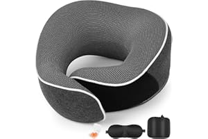 AYhome Travel Pillow, Memory Foam Neck Pillow for Travel, Portable Flight Pillow for Neck Support, Travel Neck Pillow for Airplane Train with Eyemask and Earplugs(Dark Grey)