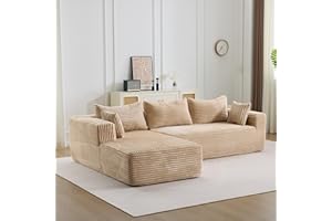 EINHOM Ecksofa L-Form Sofa mit 3 Kissen, Schlafsofa mit Schlaffunktion, Cord Modularesmit Couch, mit Armlehnen, Kombinierbares, Montagefrei, für Wohnzimmer, 279 x 179 x 82 cm (Beige)