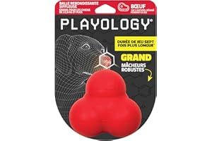 Playology Balle rebondissante siffleuse pour Chiens de Grande Taille (16 kg et Plus) | Jouet Stimulant en Caoutchouc pour Chiens au Parfum bœuf 100% Naturel pour Les mâcheurs endurcis