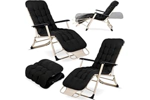 Sofotel Składany Leżak Ogrodowy Leżak Plażowy Z Poduchą i Podgłówkiem Do 120 kg Czarno-Beżowy ChillWell Luxury 2 Sztuki