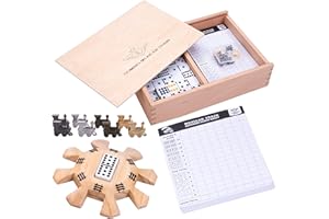 Engelhart - 250120 - Mexikanisches Domino Zug D12 Deluxe - Holzkasten - Punkteblock - Holzbahnhof - 8 Metall-Lokomotiven - 91 Dominosteine - 2 bis 8 Spieler