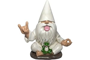 GlitZGlam Gnomo Rockero George con Rana Zen - Este gnomo de jardín combina Paz, Tranquilidad y Rock N Roll para tu Jardín de Hadas