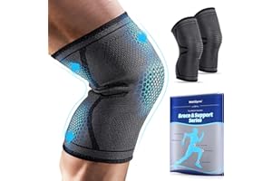 WellSync Genouillère Sport Homme Femme Compression Arthrose Genou Ligamentaire Ménisque Fissuré Maintien Knee Support Genoux Protection Antidérapant Respirant pour Jogging Fitness, Paquet de 2