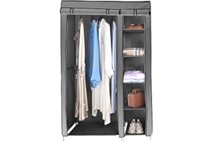AROME PUR Fabric Canvas Wardrobe Organizer Clothes Rail Shelves Storage Closet Double Tall (Grey)