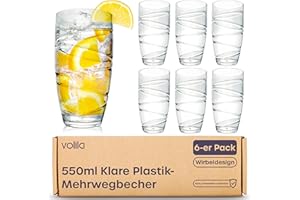 ‎VOLILA volila Arylic Plastic Cups 550 ml/19 oz - Pack of 6 Clear Stackable Drinking Cups - Reusable and Shatterproof Plastic Cups for Daily Use, Parties and Picnics