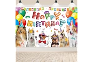QUERICKY Sfondo di buon compleanno cane, Sfondo di decorazioni per feste di compleanno per cani per animali domestici, amante dei cani, bambini, forniture per feste di compleanno a tema cane