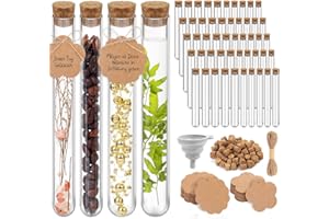 modacraft 50Stück Große Reagenzgläser mit Korken für Süßigkeiten Blumen Badesalz Gastgeschenke Hochzeit mit 25Stk. 30ml und 25Stk. 25ml Kunststoff Reagenzglas 60Stk. Anhänger 20m Juteschnur Trichter
