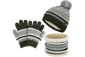 Bequemer Laden Niños Invierno Tricotar Cálido Gorro Sombrero Bufanda Guantes Establecer con Gorra con pompón Forro Polar por Niños Niñas Edad 2-7