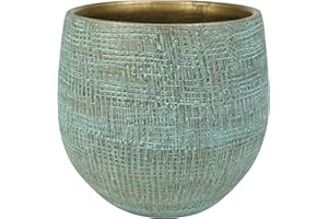 BLUMIXX Pot de fleurs Ryan - 15 cm de diamètre - Bleu brillant - Fabriqué à la main en céramique 100 % naturelle avec surface dorée élégante - Classique et moderne