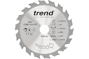 Trend Lame de scie circulaire sans fil Wood, diamètre 125 mm, alésage 20 mm, 18 dents, trait de scie 1,5 mm, crochet +20°, TCT, finition grossière, CSB/12518T
